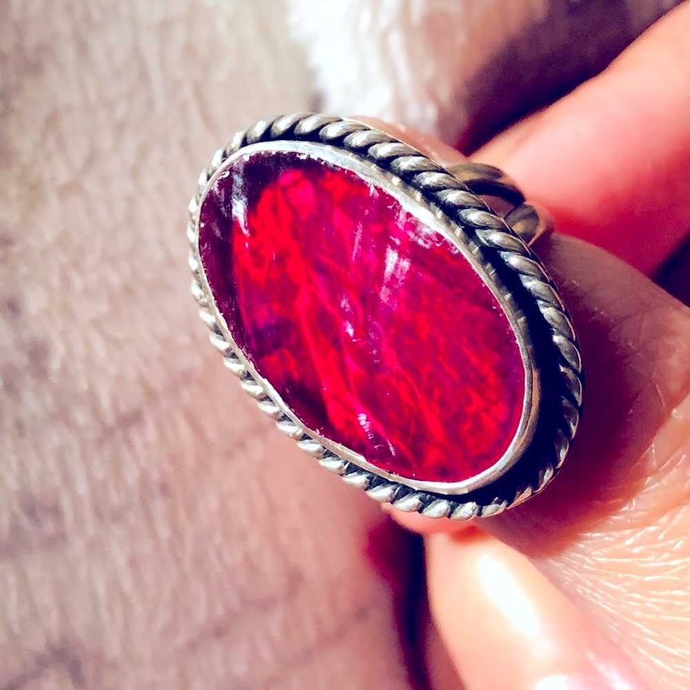 925 Sterling Silver Large Ruby Statement Ring - image 1